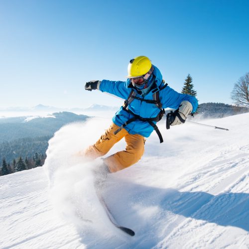Shot,Of,A,Professional,Skier,Riding,The,Slope,On,A Shot,Of,A,Professional,Skier,Riding,The,Slope,On,A